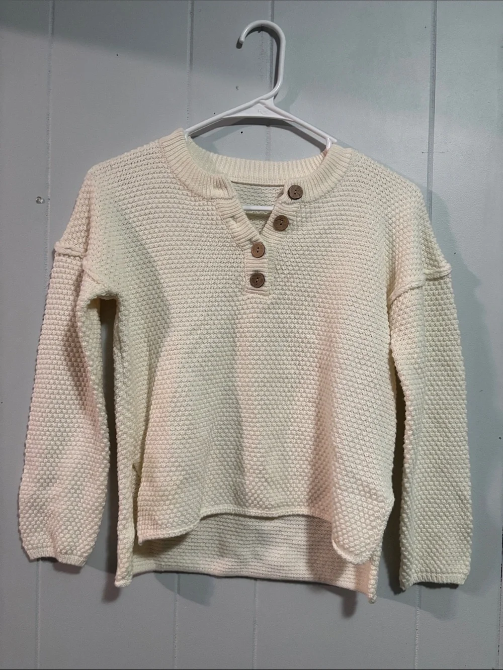 Button-Front Waffle Knit Women's Sweater